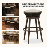 PURPLE LEAF Outdoor Swivel Bar Stools Set of 2 Metal Modern Rattan Bar Chairs with Backrest Aluminum Woven Barstools with Cushions