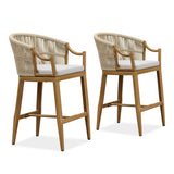 PURPLE LEAF Patio Bar Stools Set of 2 Outdoor Wicker Modern High Bar Chairs Metal Cushioned Barstools with Backs and Ergonomic Armrest