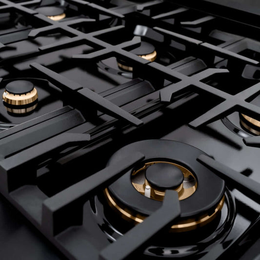 ZLINE 36" Select Dual Fuel Range Gas Cooktop Electric Convection Oven Black Stainless Steel Brass Burners HDRB-BR-36
