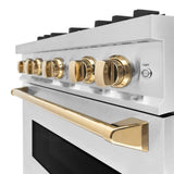 ZLINE 30" Classic Gas Range, Convection Gas Oven DuraSnow® Stainless Steel, Gold CGRSZ-30-G