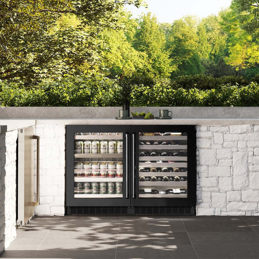 ZLINE 24" Touchstone 151 Can Beverage Fridge Black Stainless Steel Glass Door RBSO-BS-24