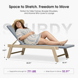 PURPLE LEAF Extra Large Patio Chaise Lounge French Outdoor Wicker Lounger Matte Teak Aluminum Frame 771LBS Capacity PE Rattan Adjustable Backrest for Pool Garden Beach Backyard