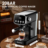PlumChef PLJY0110 20BAR Espresso Machine with Milk Frother, 1350W Fast Heating, Compact Vertical Design, Built-in Cup Warmer, 43OZ Detachable Tank, for Latte Americano Cappuccino, Black