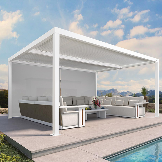 PURPLELEAF Outdoor White Solid Color Roller Blinds for Louvered Pergolas, Thermal Insulated, UV & Waterproof Fabric, Privacy Protection, Easy Installation