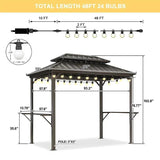PURPLE LEAF Hardtop Grill Gazebo for Patio Bronze Permanent Metal Roof Outside Sun Shade Outdoor BBQ Canopy with String Lights