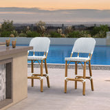 PURPLE LEAF Outdoor Bar Height Stools Set of 2 French Country Patio Rattan Bar Stool Chairs Outdoor Armless Barstools for Porch Garden Indoor Kitchen