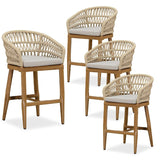 PURPLE LEAF Outdoor Bar Stools Counter Stools Rattan Bar Stools Chair with Backrest for Indoor or Outdoor, Kitchen lsland