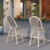 PURPLE LEAF French Counter Height Bar Height Stool Set of 2, Patio Bar Chairs with Back Rattan, French Bistro Set