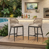 PURPLE LEAF Outdoor Bar Stools Wicker Rattan Bar Stools with Back Aluminum Outside Garden Patio Bar Chairs