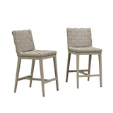 PURPLE LEAF Outdoor Counter Height Stools Set of 2, PU Leather Patio Bar Set with Aluminum Frame, Bar Chairs for Poolside, Garden, Kitchen Island