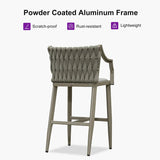 PURPLE LEAF Outdoor Bar Stool Set of 2 Aluminum Frame Bar Chair with Cushion and Back Kitchen Island Bar Stools