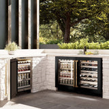 ZLINE 24" Touchstone 151 Can Beverage Fridge Black Stainless Steel Glass Door Gold Handle RBSOZ-BS-24-G