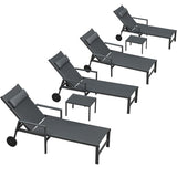 PURPLE LEAF Outdoor Lounge Chair Patio Chaise Pool Lounger Aluminum Frame with Side Table and Wheels for Outside Sunbathing Tanning Recliner Including Pillows