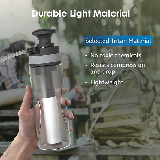 Sodafizz Outdoor Portable Hiking Water Filtration System for Survival, Backpacker, tour and Emergency Preparedness, Reusable water bottles, 25 oz