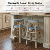 PURPLE LEAF Patio French Round Counter Stool Set of 2 Rattan Backless Stackable Barstools Aluminum Frame Footrest with Woven Wicker for Outdoor Kitchen Yard