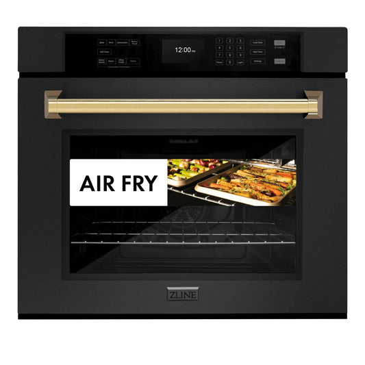 ZLINE 30 ". Professional True Convection Single Wall Oven, Air Fry, Self Clean, Black Stainless Steel, Gold WASBZ-30-G