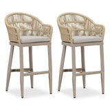 PURPLE LEAF Outdoor Bar Stools Rattan Bar Stools Counter Stools with Back and Cushions  for Patio, Garden, Kitchen
