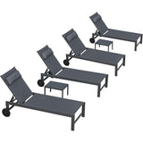 PURPLE LEAF Outdoor Lounge Chair Patio Chaise Pool Lounger Aluminum Frame with Side Table and Wheels for Outside Sunbathing Tanning Recliner Including Pillows
