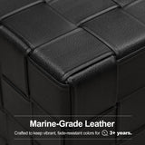 PURPLE LEAF Griffin L-shaped Patio Conversation Set Black with Cushion Pillows Ottoman and Premium Leather for Patio Balcony