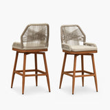 PURPLE LEAF Outdoor Swivel Bar Stools Set of 2 Patio 360° Rotating All-Weather Wicker Stools with Back and Cushion for Outside Backyard Kitchen Bistro Garden Bar