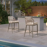 PURPLE LEAF Outdoor Bar Stools Wicker Rattan Bar Stools with Back Aluminum Outside Garden Patio Bar Chairs