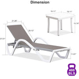 PURPLE LEAF Patio Chaise Lounge Chair Outdoor Plastic Textilene Sun Bathing Recliner Tanning Pool Lounger with 6 Adjustable Position for Outside Beach in-Pool Lawn Poolside