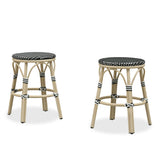 PURPLE LEAF Patio French Round Counter Stool Set of 2 Rattan Backless Stackable Barstools Aluminum Frame Footrest with Woven Wicker for Outdoor Kitchen Yard