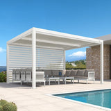 PURPLE LEAF Athena Louvered Pergola White Outdoor Aluminum Pergola with Roller Blind Adjustable Gazebo for Patio Deck Garden