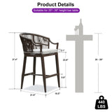 PURPLE LEAF Patio Bar Stools Set of 2 Outdoor Wicker Modern High Bar Chairs Metal Cushioned Barstools with Backs and Ergonomic Armrest