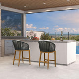 PURPLE LEAF Outdoor Bar Stools Patio Modern Aluminum Rattan High Back & Arms Bar Chairs with Removable Cushions and Pillows  for Outdoor or Indoor