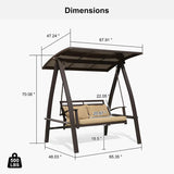 PURPLE LEAF Outdoor Porch Swing with Adjustable PVC Canopy and Side Cup Holder for Outside Garden Porch, Cushion and Pillows Included