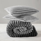 300GSM Fluffy Ribbed Plush Comforter Set,Grey Ombre