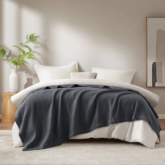 Soft Cotton Waffle Weave Blanket, Dark Grey
