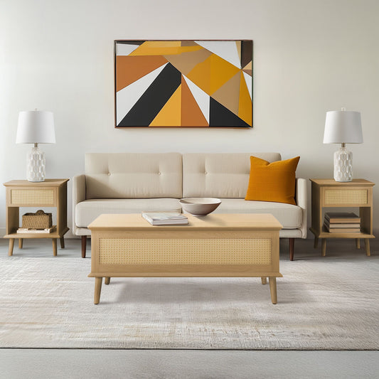 Rattan Lift-Top Mid-Century Storage Coffee Table