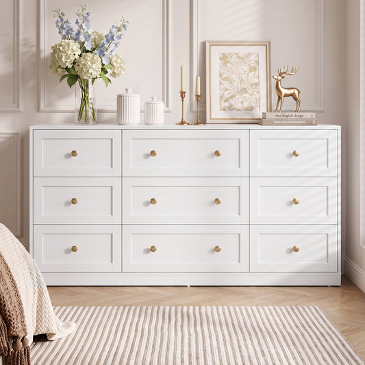 9-Drawer Dresser with Gold Knobs, 4 Colors