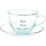 Relax 7 oz Glass Teacup & Saucer Set with Silver