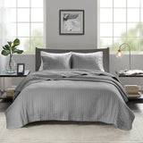 Farmhouse Solid Grey Soft Cotton Reversible Quilt Set