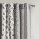 Geo Print Chenille Window Curtain, Grey