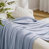 Diamond Jacquard Soft Bamboo Cotton Blanket, Light Blue
