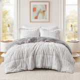 Long Faux Fur Comforter Mini Set, Grey