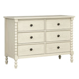 46"W 6-Drawer Small Spindle Wood Dresser, Antique Cream *