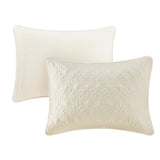 3 Piece Split Corner Pleated Quilted Bedspread, Cream