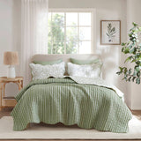 3 Piece Botanical Print Quilt Set, Sage Green