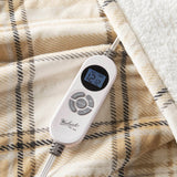 Plaid Velvety Shepra Heated Throw, Tan