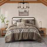 Wholesale 5 Piece Geometric Stripe Herringbone Comforter Set, Brown