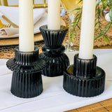 Black Ribbed Glass Candle Holder Set of 6