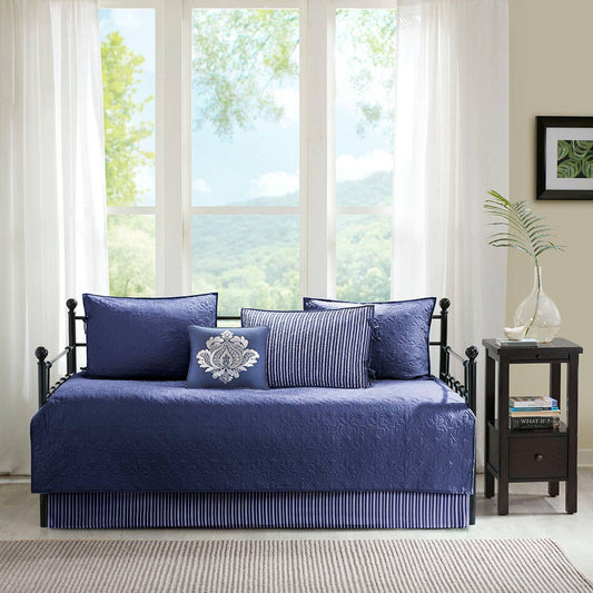 6 Piece Reversible Cottage Daybed Cover Set, Navy