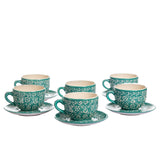 Handmade Green Ceramic Coffee Cup & Saucer Set