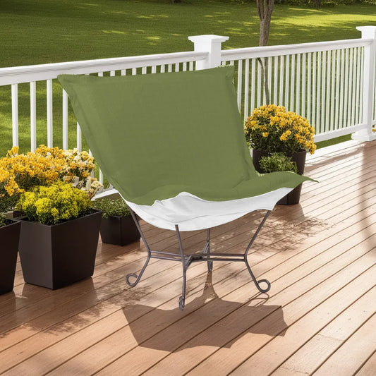 Patio Scroll Puff Chair Seascape Moss Titanium Frame