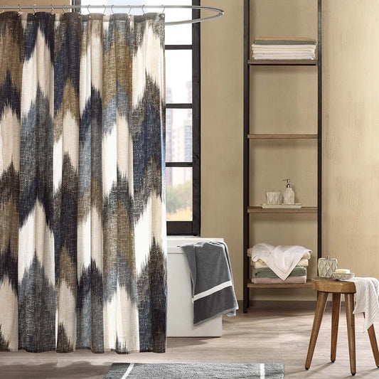 Broken Chevron Shower Curtain, Brown/Navy